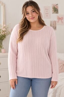 Deane & White Pink Cable Knit Sweater XL Soft Ribbed Pullover Long Sleeve